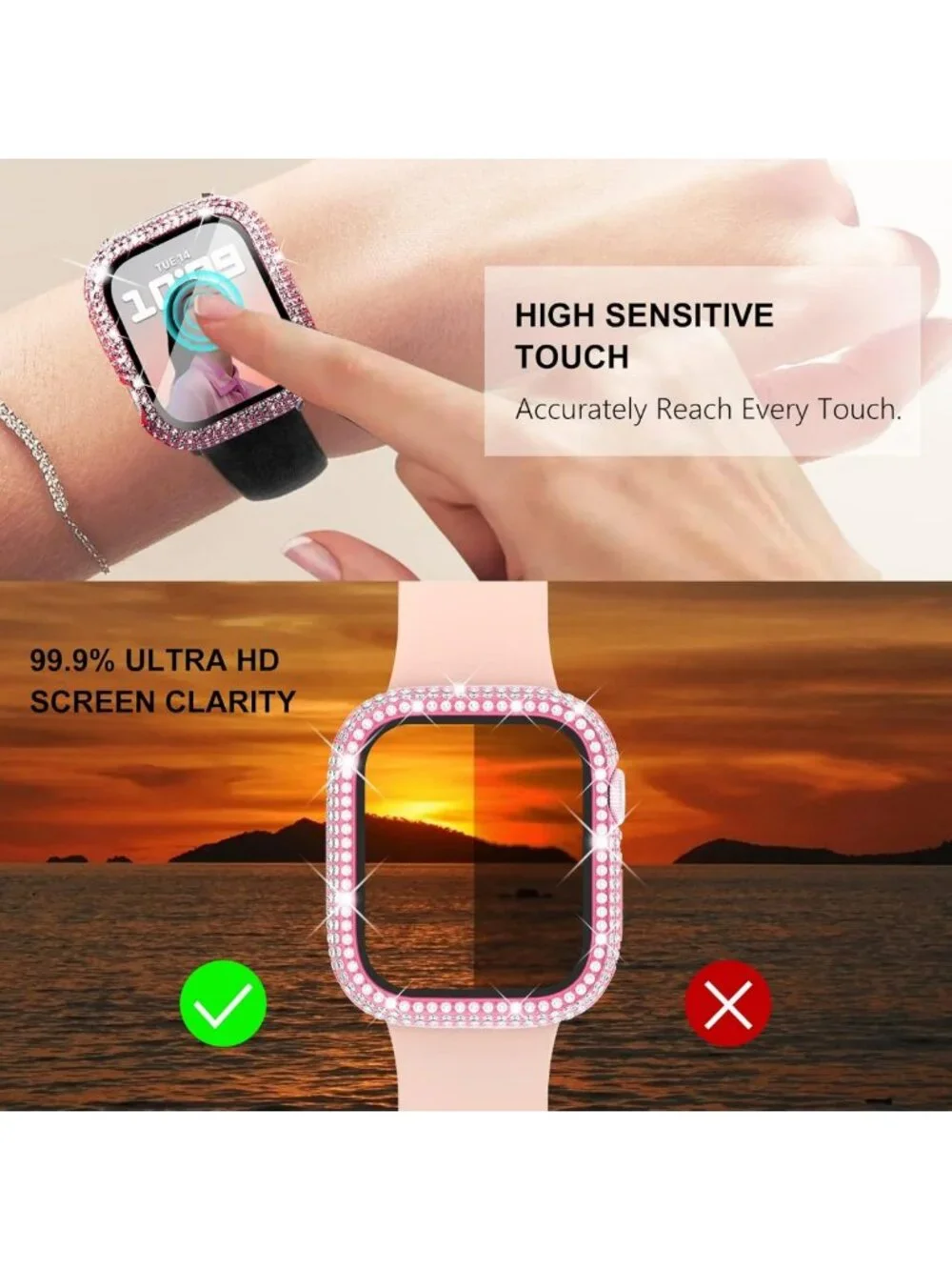 6-Pack Bling Crystal Diamond Apple Watch Case 45mm with Tempered Glass Protector